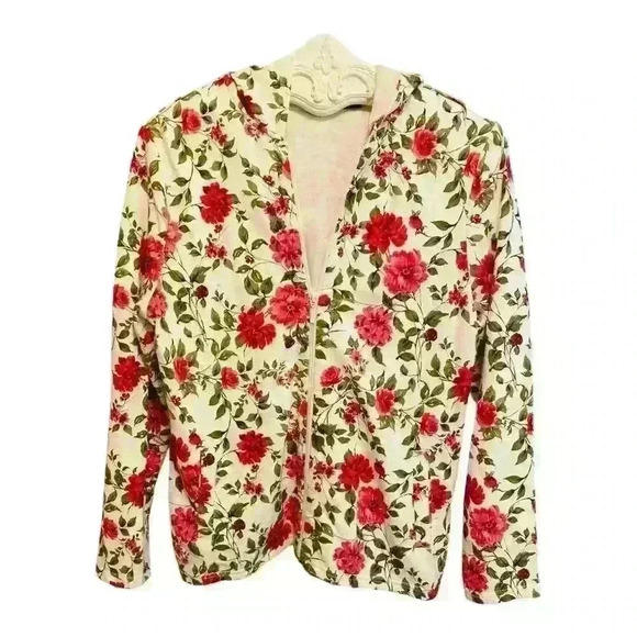 Basic Editions Women's Floral Hooded Long Sleeve Top Size S Multicolor - Picture 1 of 3